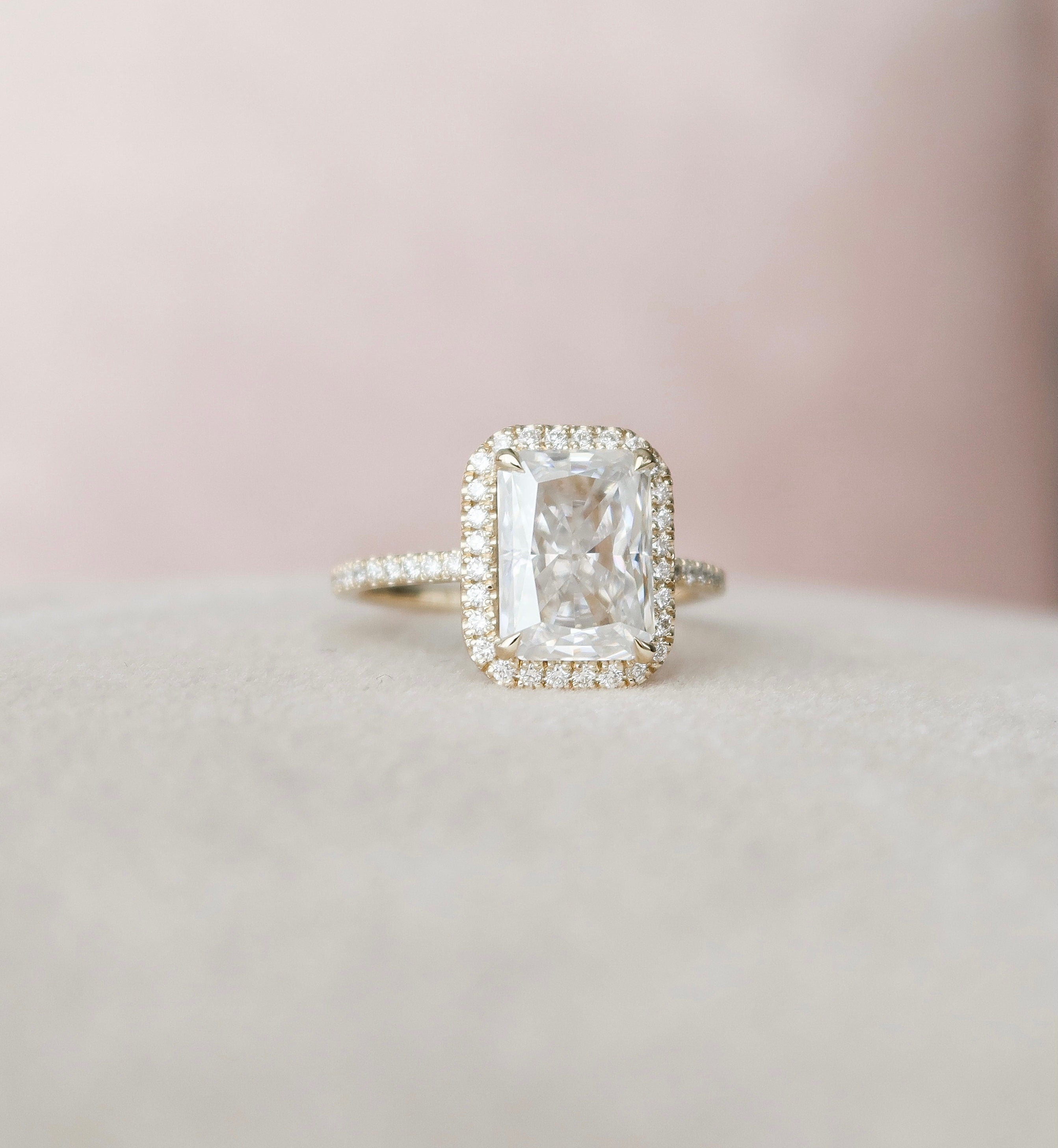 3.50CT Radiant Cut Moissanite Halo Pave Setting Engagement Ring