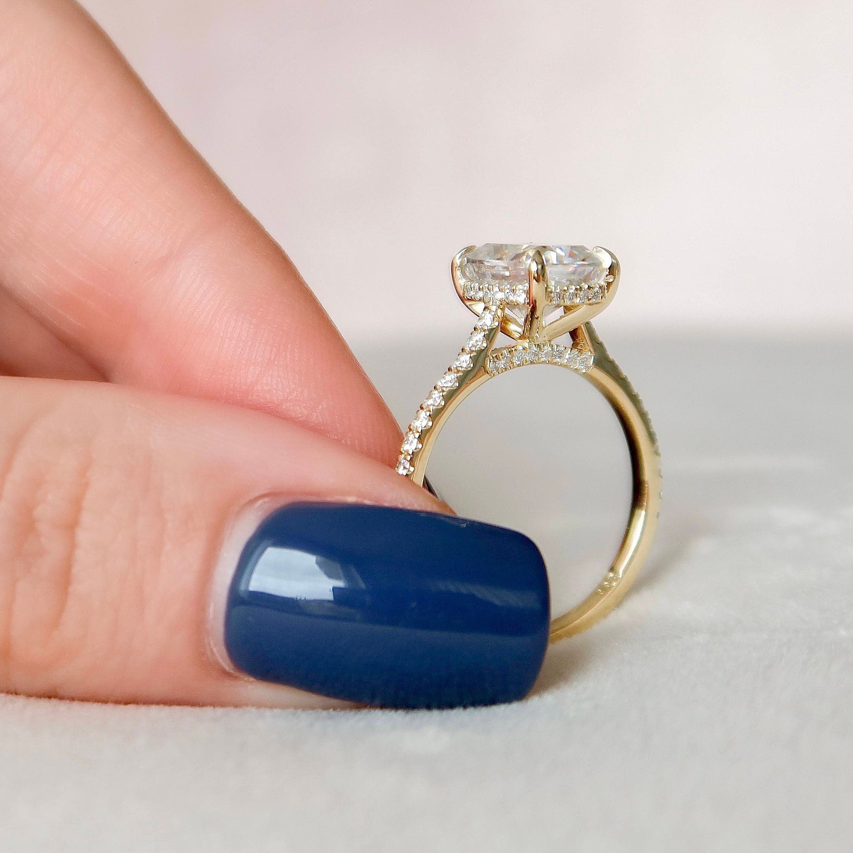 2.50CT Cushion Moissanite Hidden Halo Pave Setting Engagement Ring