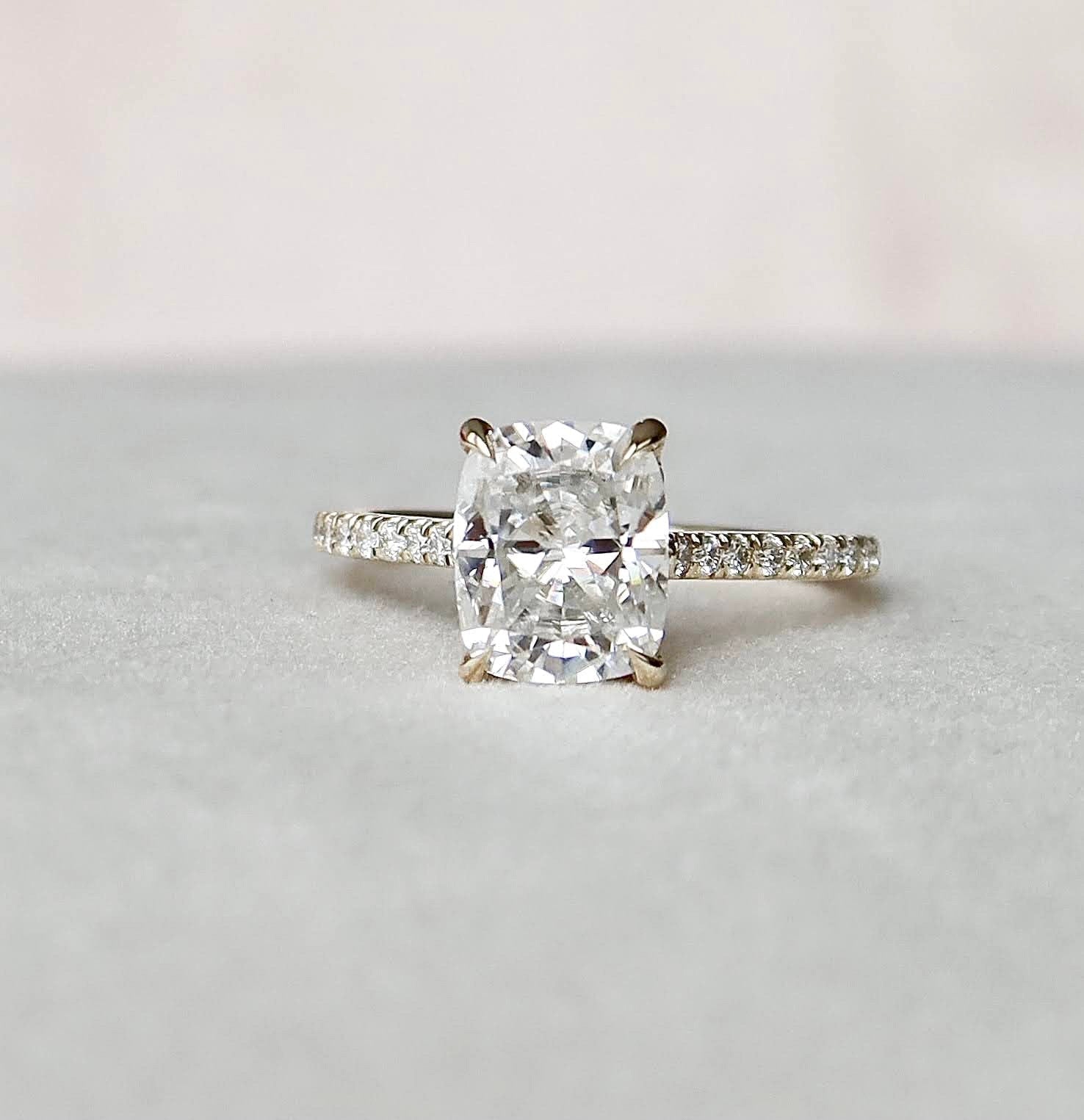2.50CT Cushion Moissanite Hidden Halo Pave Setting Engagement Ring