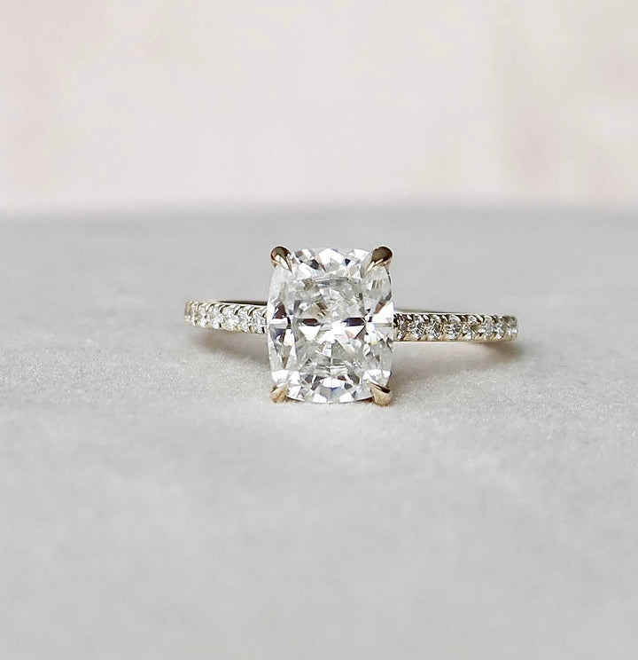 2.50CT Cushion Moissanite Hidden Halo Pave Setting Engagement Ring