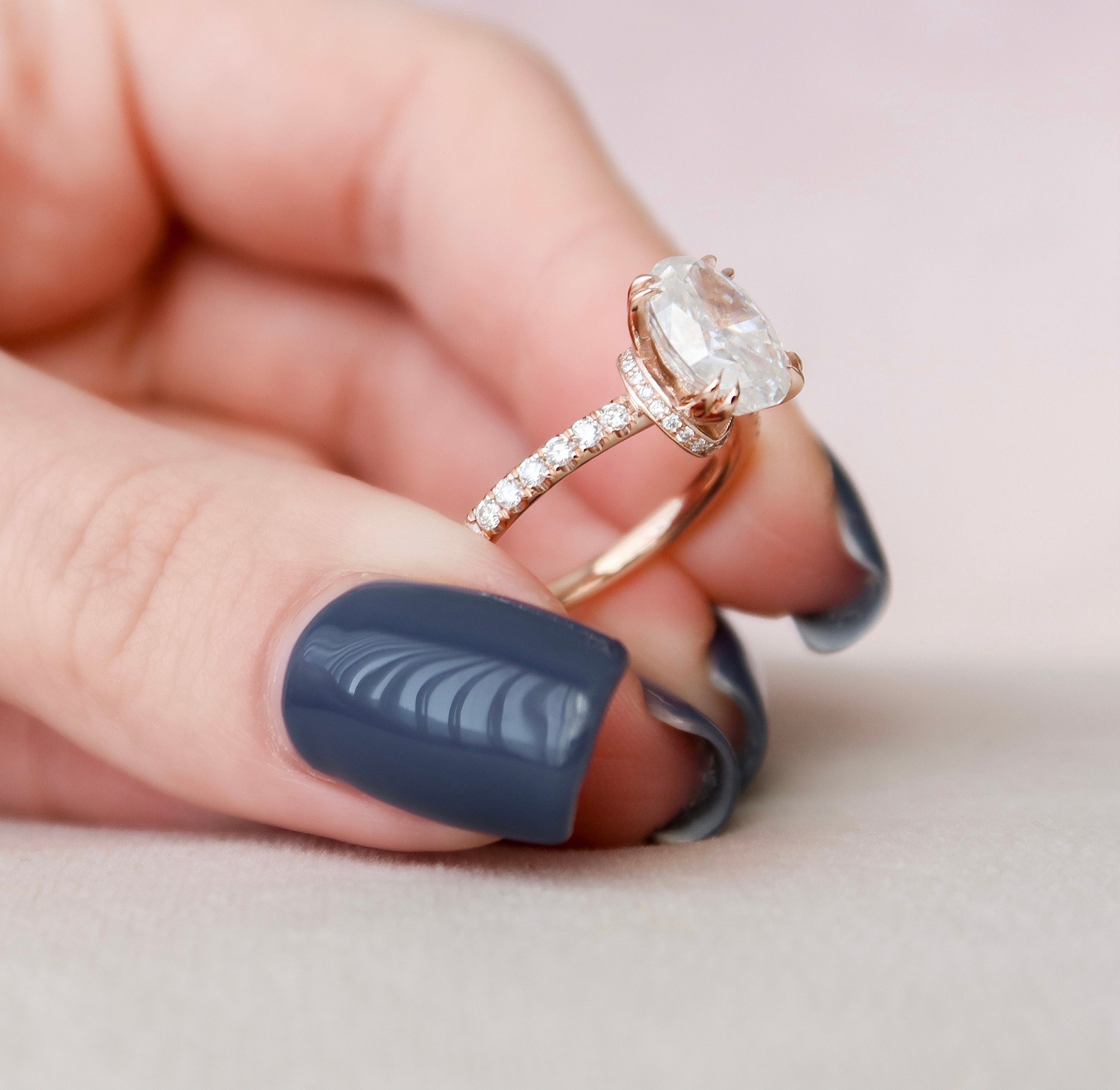 3.12 CT Oval Cut Unique Hidden Halo Setting Moissanite Engagement Ring