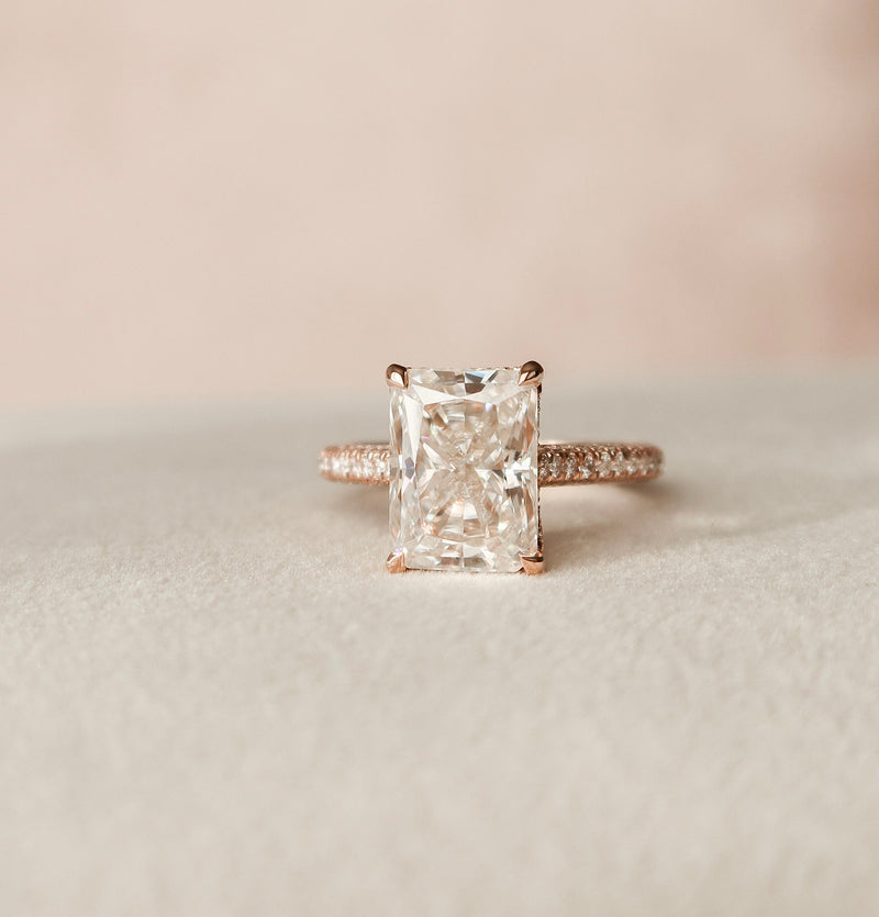 5.50CT Radiant Moissanite Hidden Halo Triple Pave Setting Engagement Ring