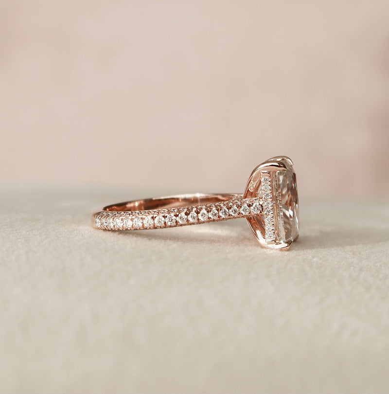 5.50CT Radiant Moissanite Hidden Halo Triple Pave Setting Engagement Ring