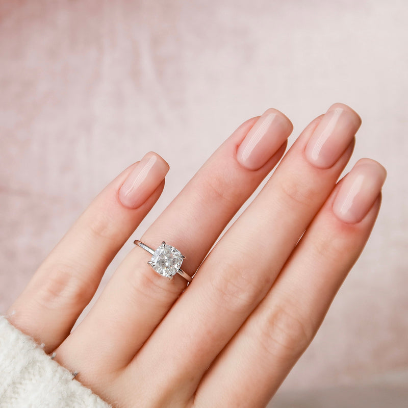 2.05 CT Cushion Cut Moissanite Hidden Halo Engagement Ring