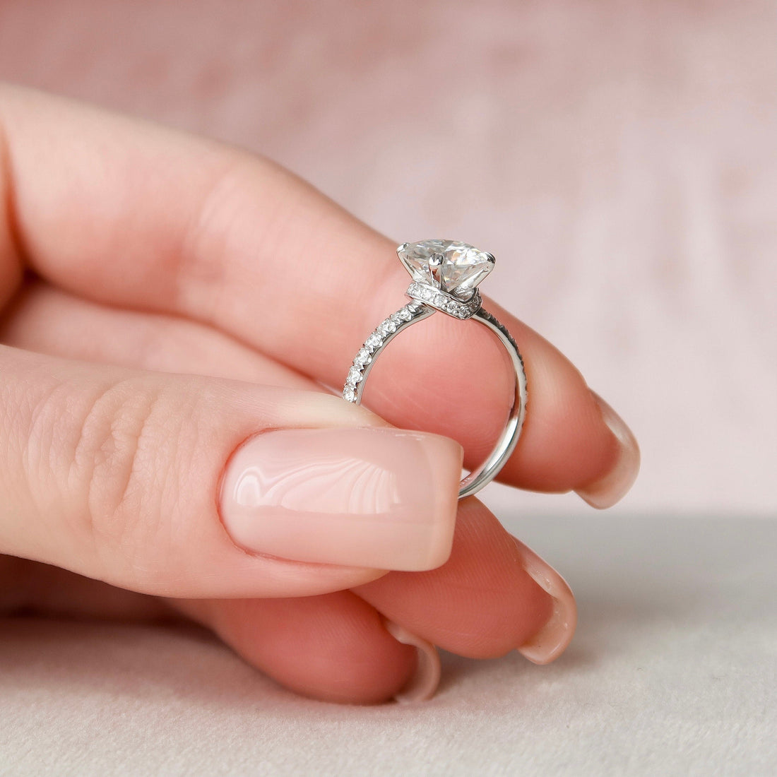 3.12 CT Round Moissanite Hidden Halo Pave Setting Diamond Engagement Ring