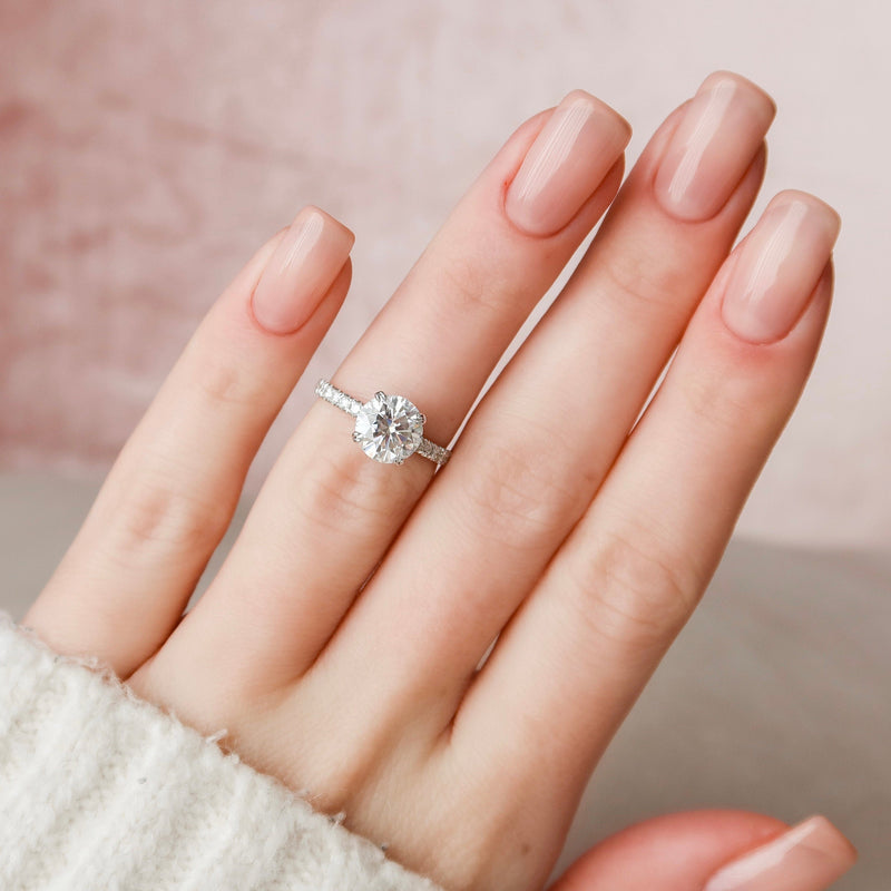 3.12 CT Round Moissanite Hidden Halo Pave Setting Diamond Engagement Ring