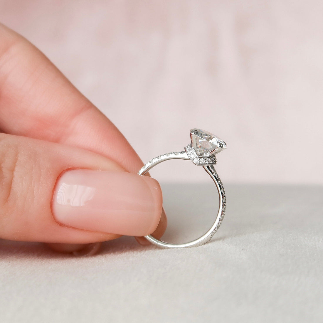 3.12 CT Round Moissanite Hidden Halo Pave Setting Diamond Engagement Ring