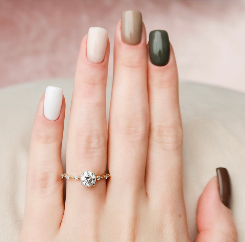 1.0CT Round Cut Solitaire Dainty Style Moissanite Engagement Ring