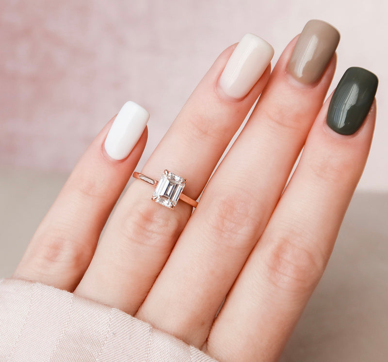 1.64CT Emerald Cut Moissanite Solitaire Style Engagement Ring