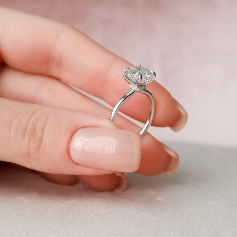 2.05 CT Cushion Cut Moissanite Hidden Halo Engagement Ring