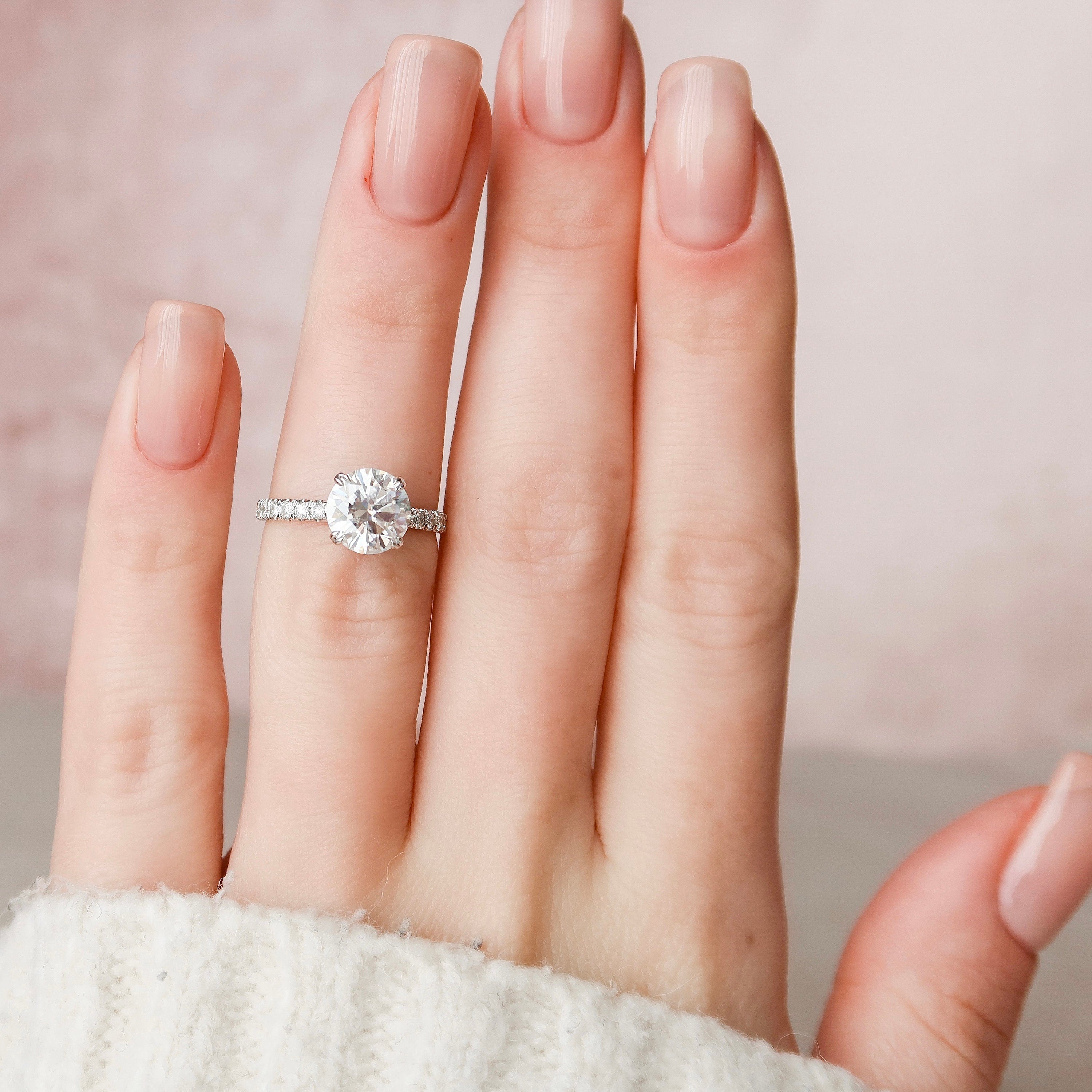 3.12 CT Round Moissanite Hidden Halo Pave Setting Diamond Engagement Ring