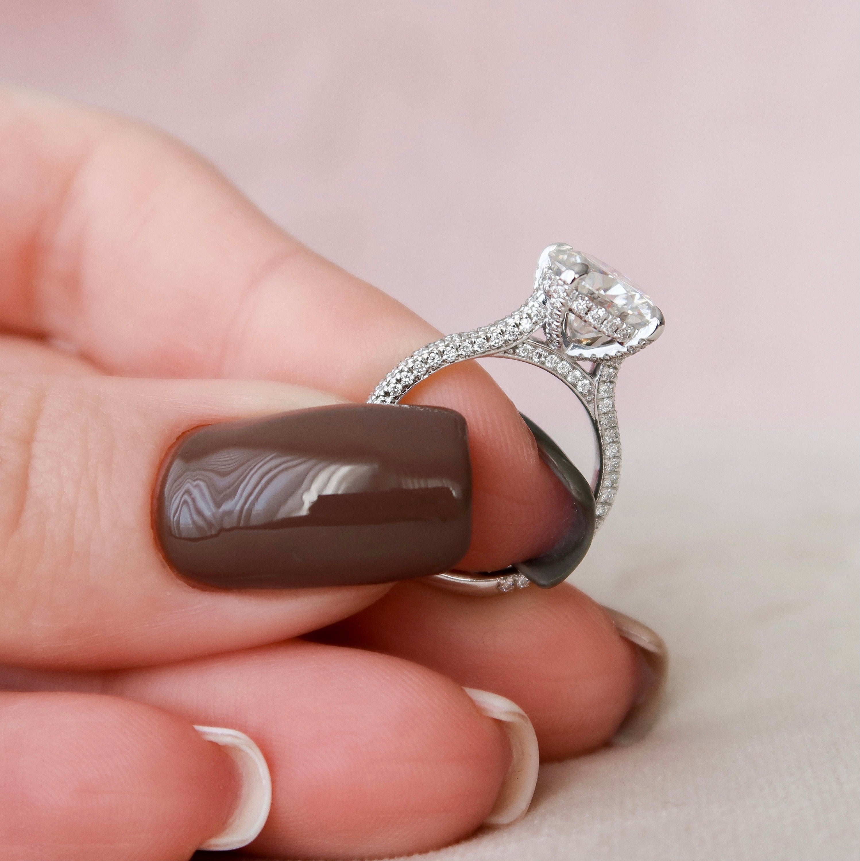 2.50CT Round Moissanite Hidden Halo Triple Pave Setting Engagement Ring