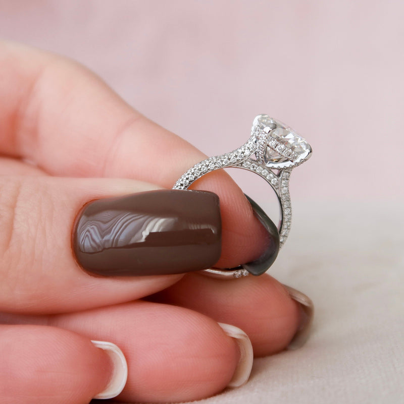 2.50CT Round Moissanite Hidden Halo Triple Pave Setting Engagement Ring