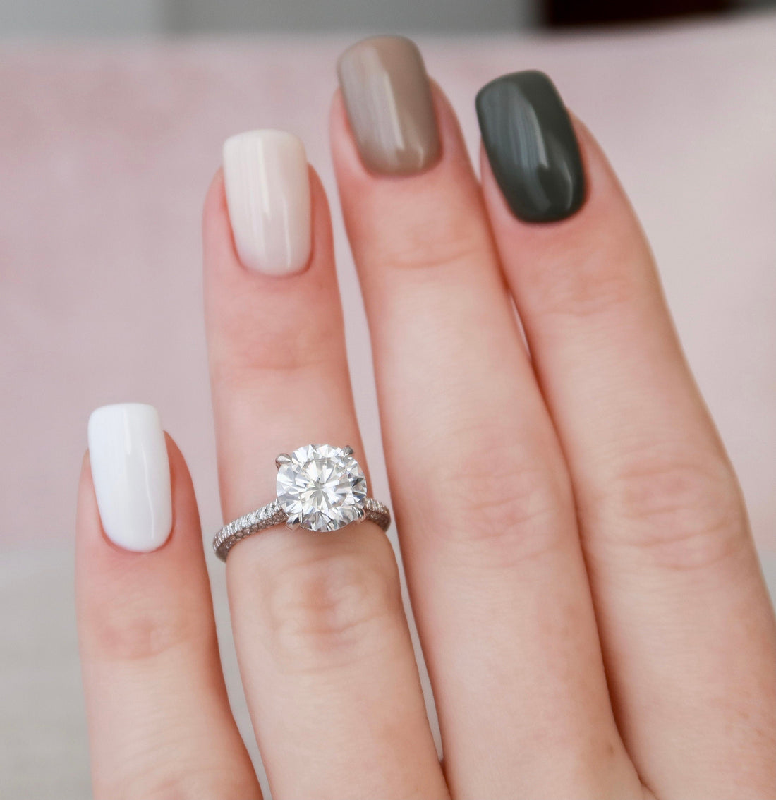 2.50CT Round Moissanite Hidden Halo Triple Pave Setting Engagement Ring