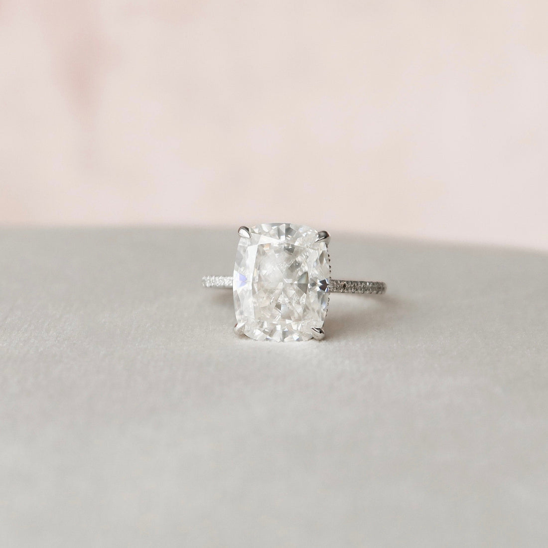 6.0CT Elongated Cushion Moissanite Hidden Halo Pave Setting Engagement Ring