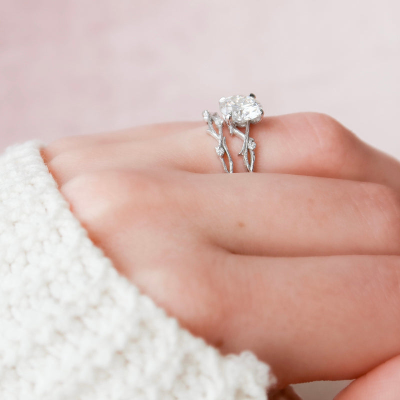 2.0CT Round Cut Moissanite Twig Nature Inspired Bridal Ring Set