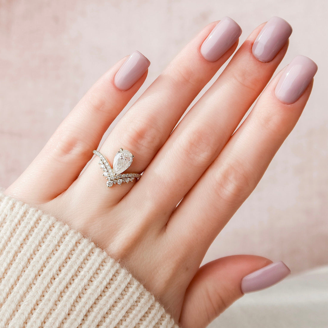 1.50CT Pear Shaped Moissanite Chevron Diamond Engagement Ring