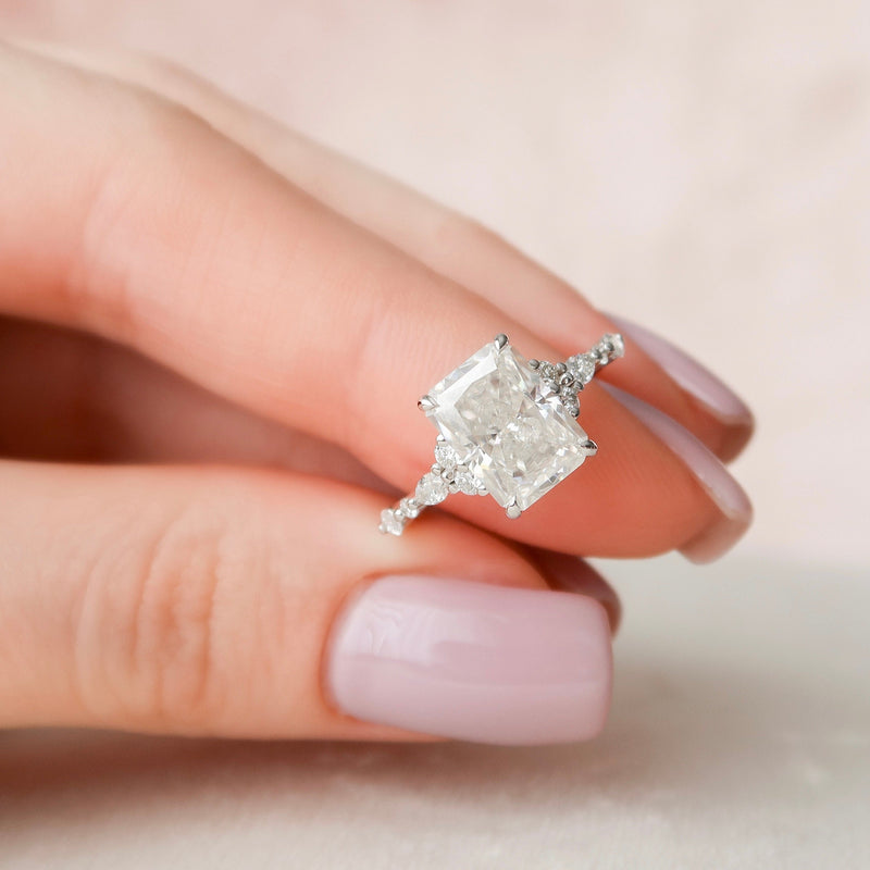 3.70CT Radiant Cut Moissanite Cluster Diamond Engagement Ring