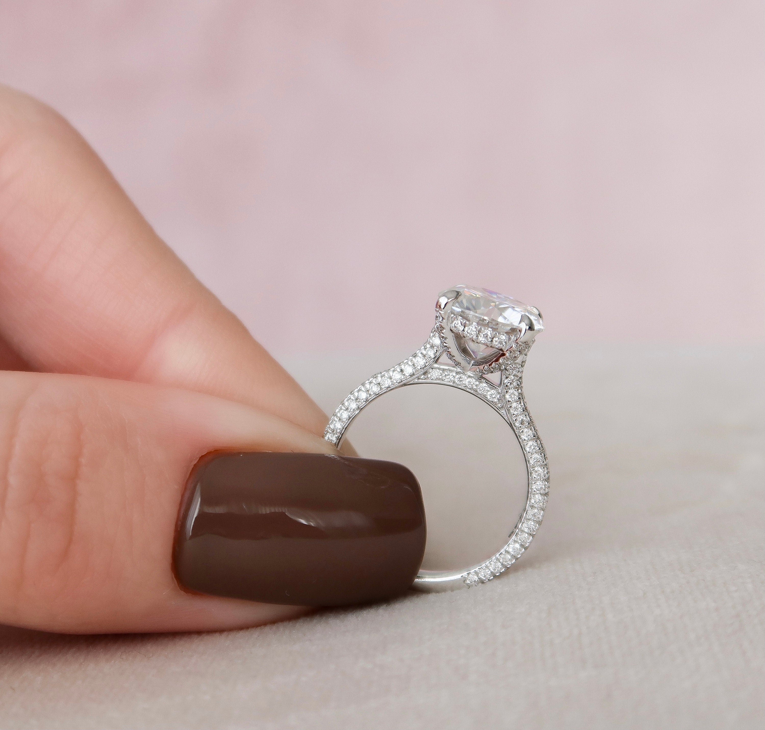 2.50CT Round Moissanite Hidden Halo Triple Pave Setting Engagement Ring