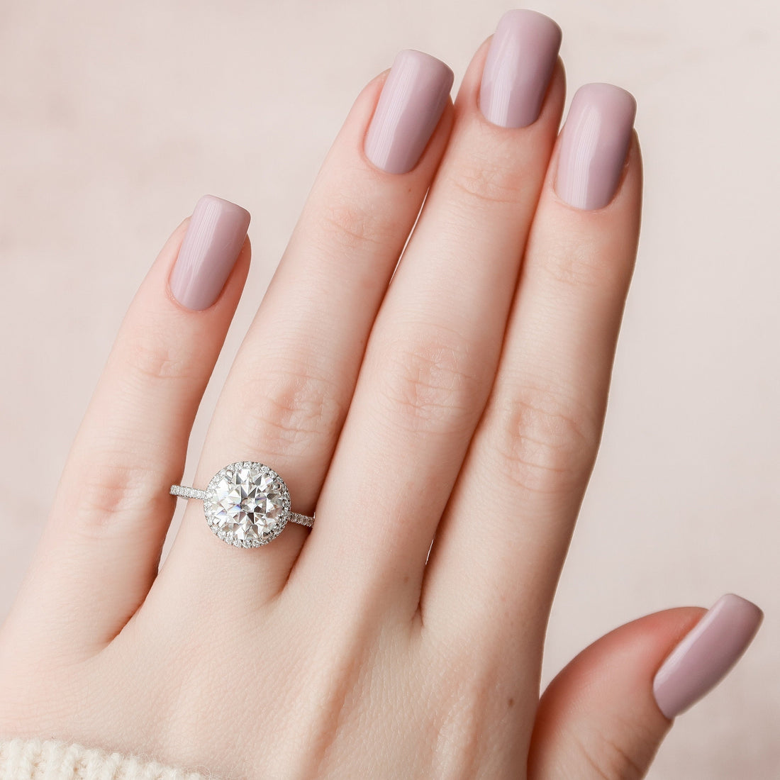 3.0CT Round Moissanite Halo Pave Setting Diamond Engagement Ring