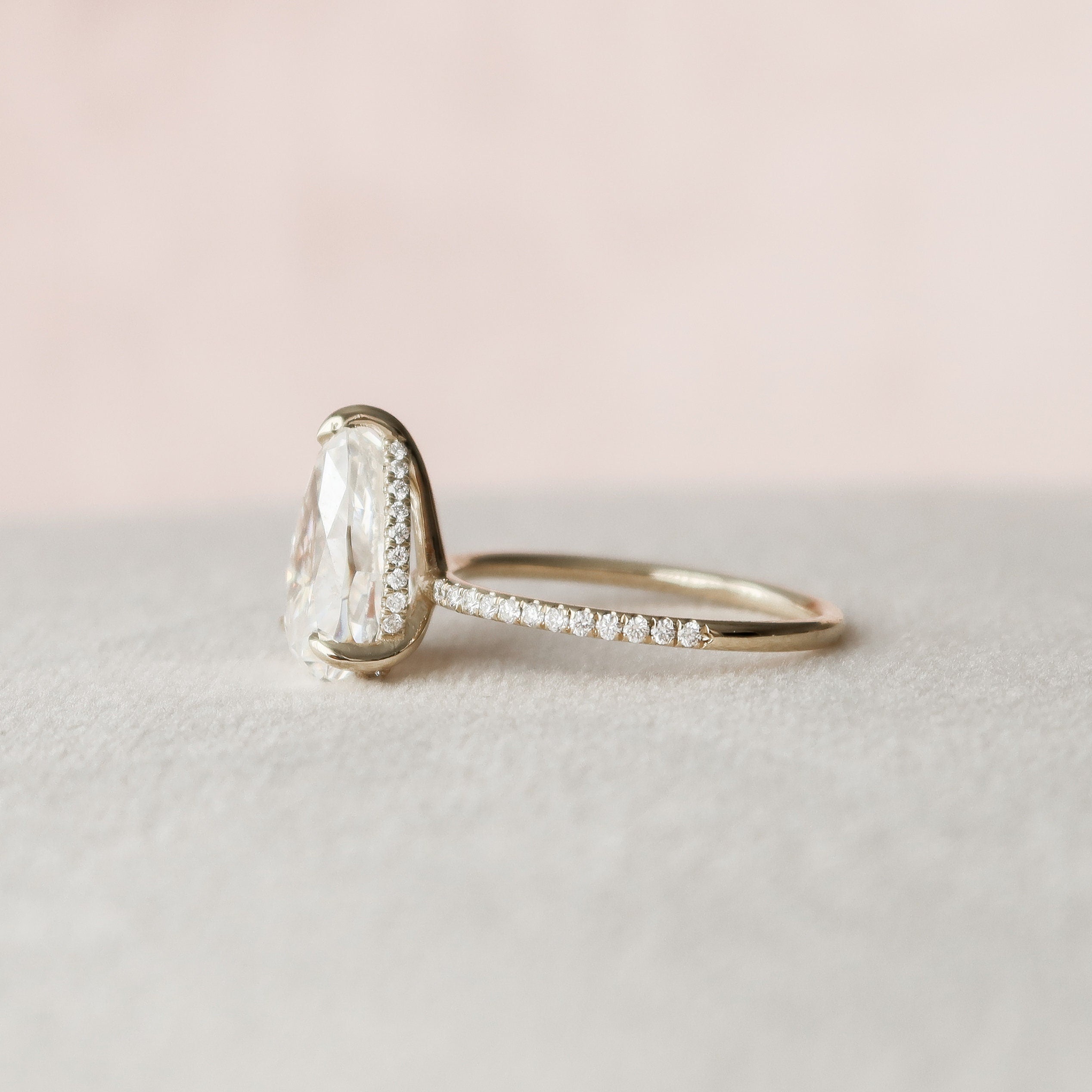 2.50CT Pear Moissanite Hidden Halo Pave Setting Engagement Ring