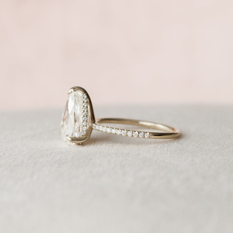 2.50CT Pear Moissanite Hidden Halo Pave Setting Engagement Ring