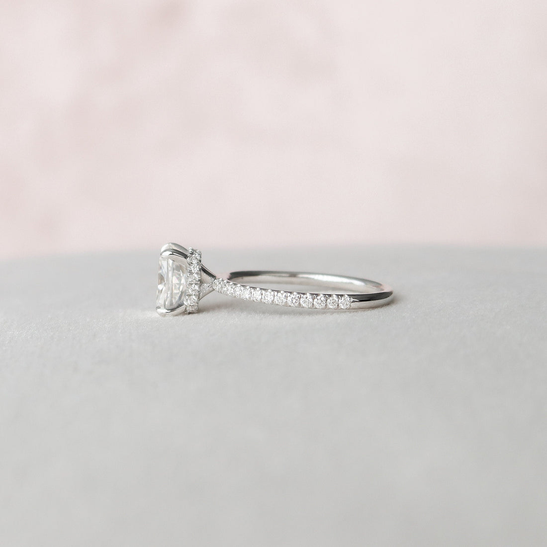 1.50CT Cushion Cut Solitaire Pave Style Moissanite Engagement Ring