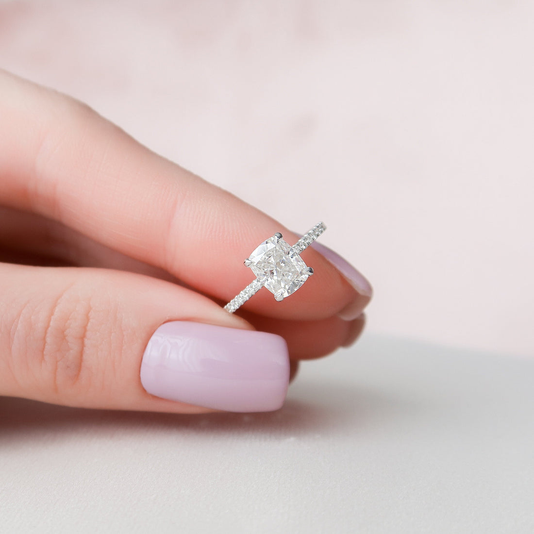 1.50CT Cushion Cut Solitaire Pave Style Moissanite Engagement Ring