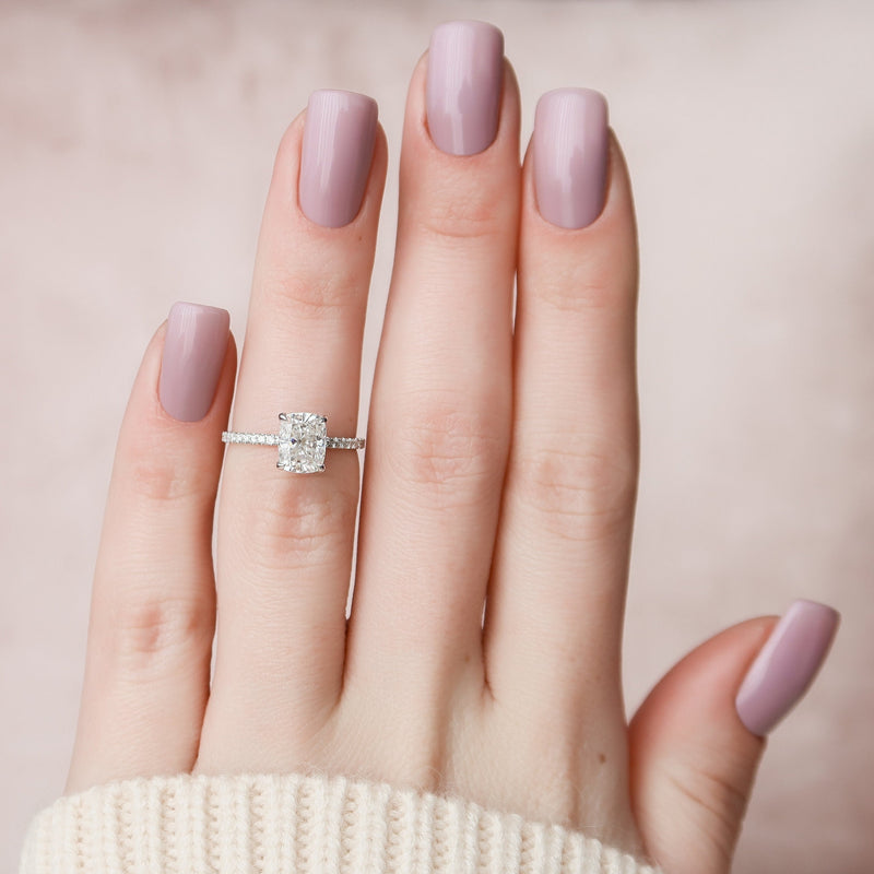 1.50CT Cushion Cut Solitaire Pave Style Moissanite Engagement Ring