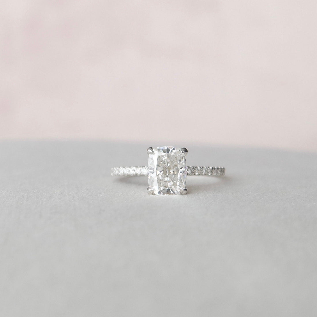 1.50CT Cushion Cut Solitaire Pave Style Moissanite Engagement Ring