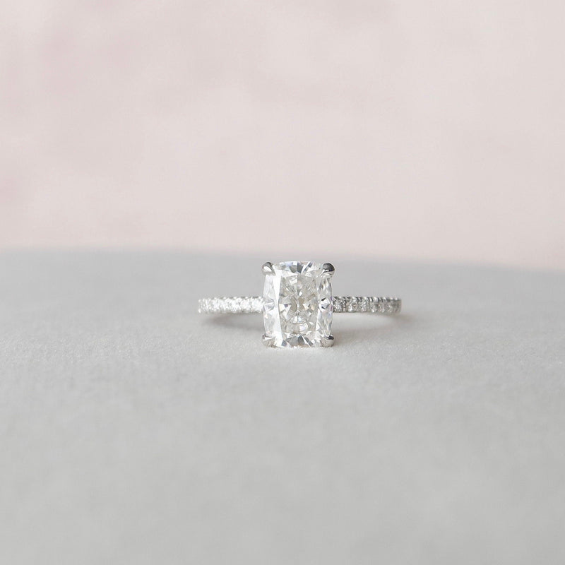 1.50CT Cushion Cut Solitaire Pave Style Moissanite Engagement Ring