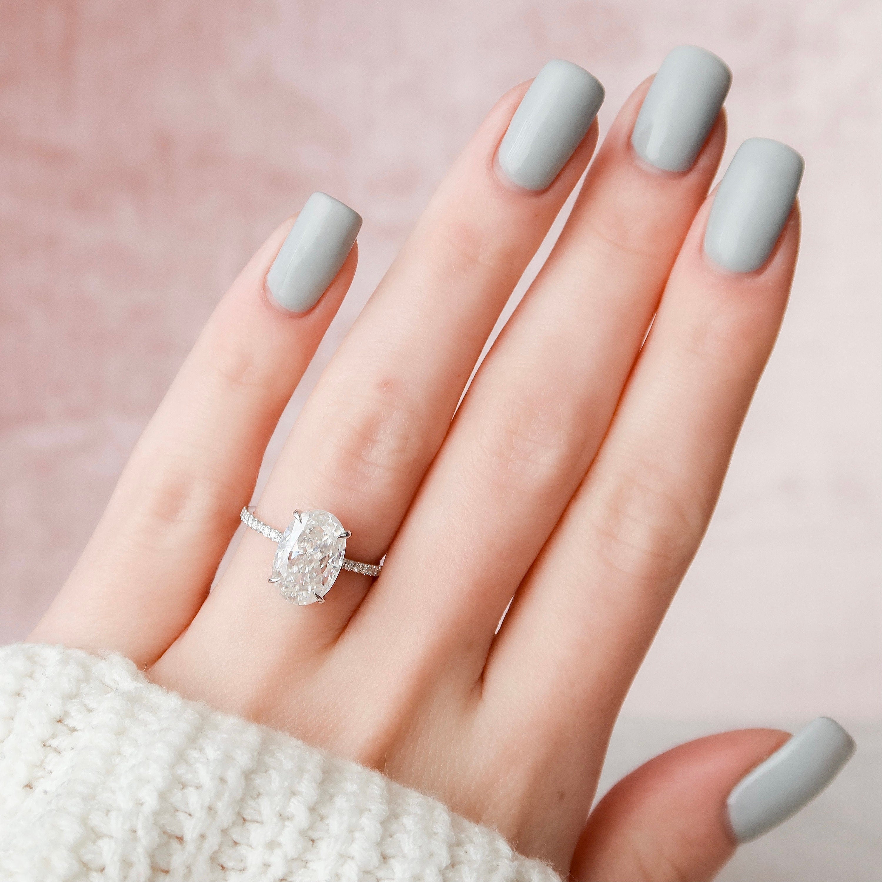 3.50CT Oval Cut Moissanite Hidden Halo Pave Setting Diamond Engagement Ring