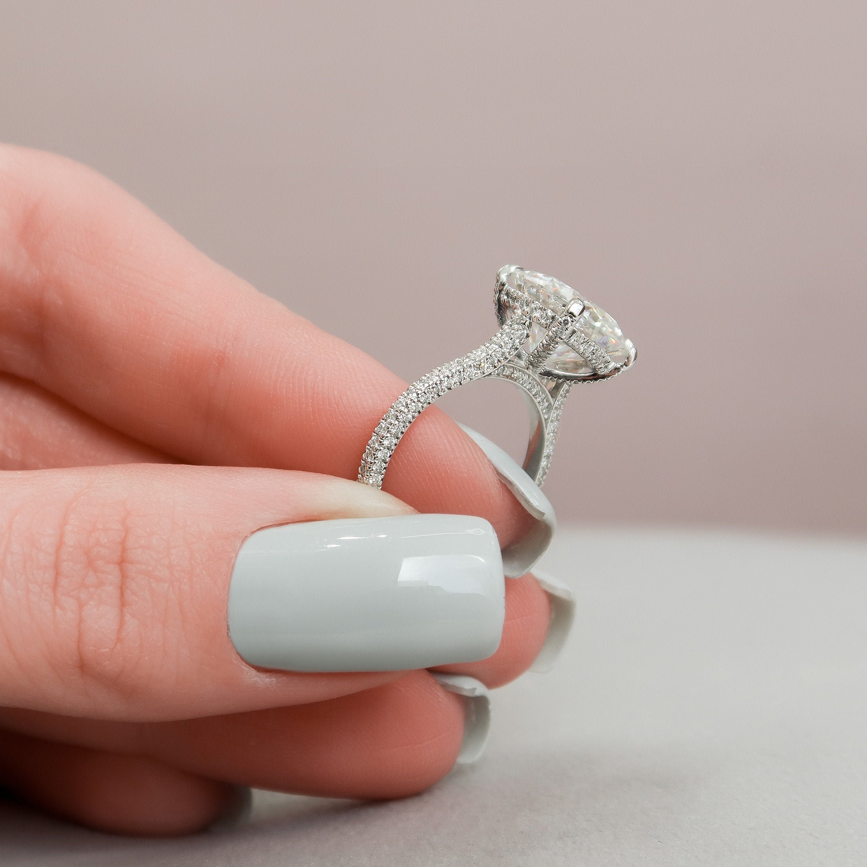 5.0CT Round Moissanite Hidden Halo Triple Pave Setting Engagement Ring