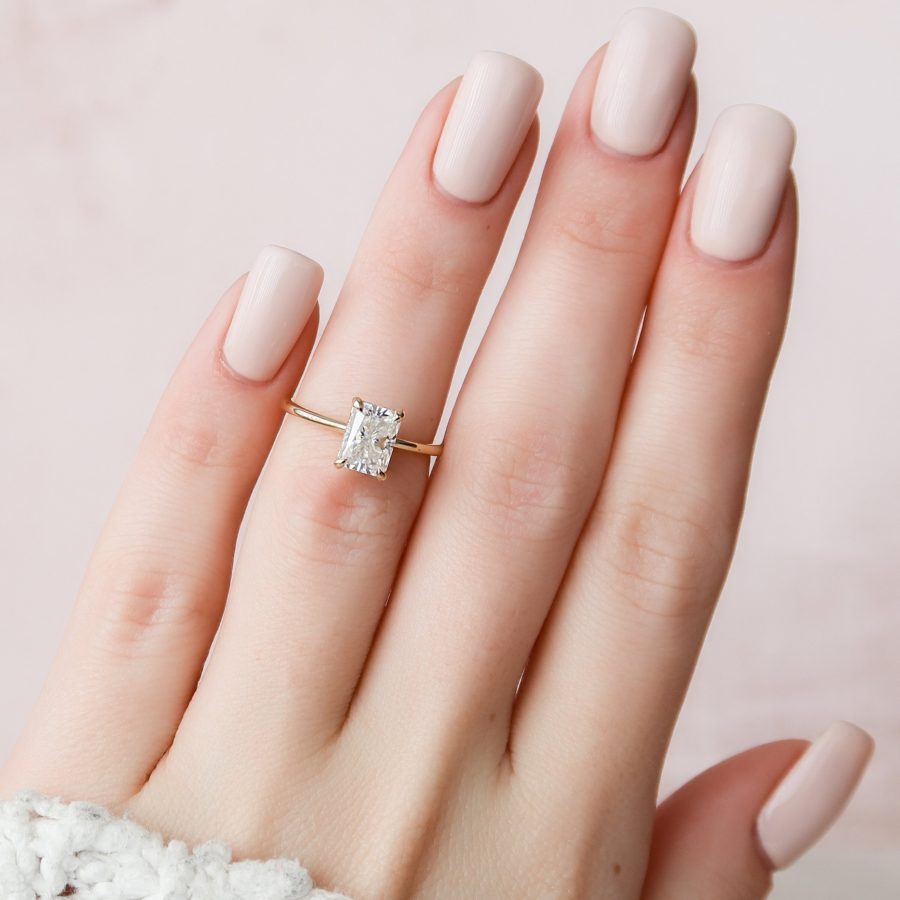 1.50CT Radiant Cut Moissanite Hidden Halo Diamond Engagement Ring