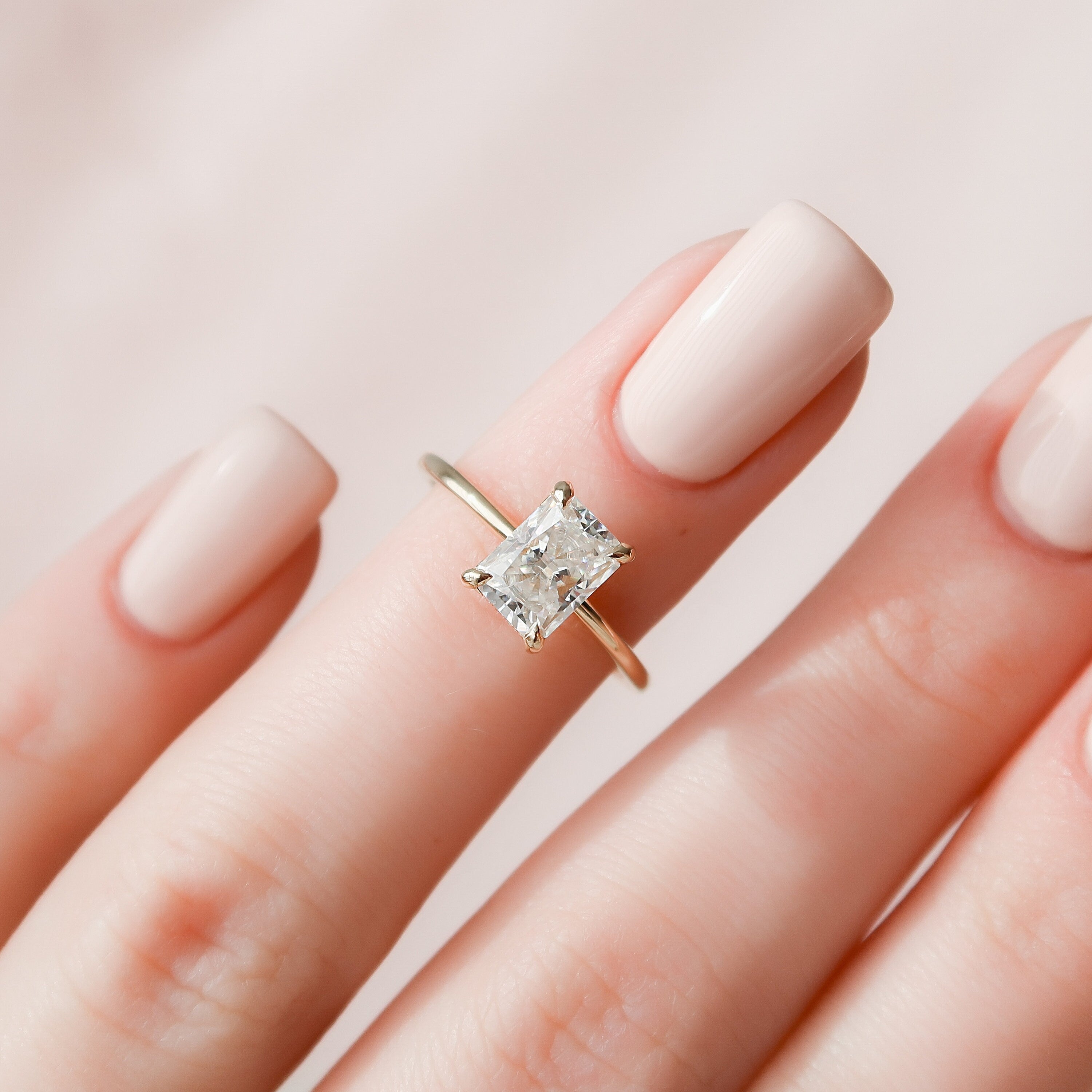 1.50CT Radiant Cut Moissanite Hidden Halo Diamond Engagement Ring