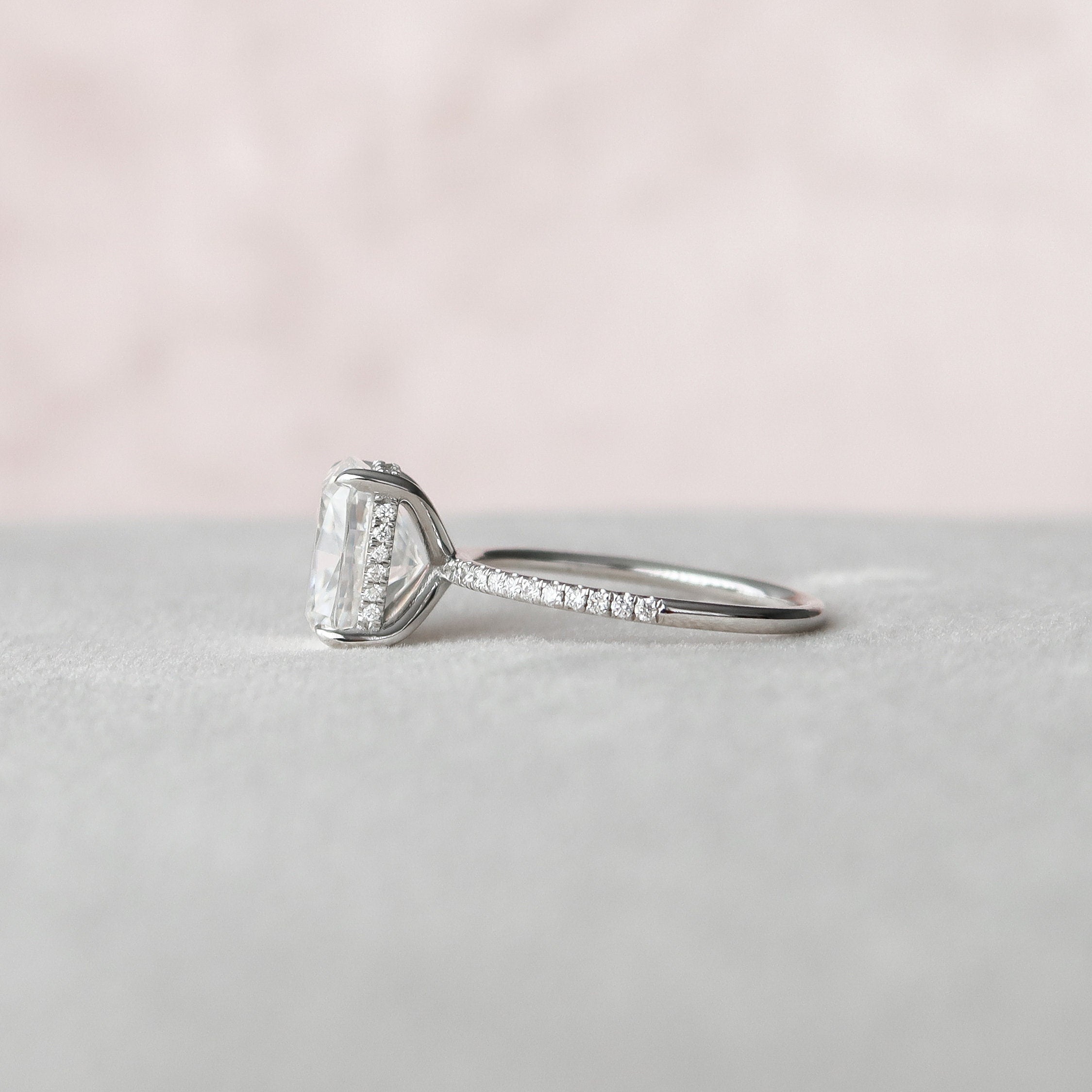 4.0CT Cushion Moissanite Hidden Halo Pave Setting Engagement Ring