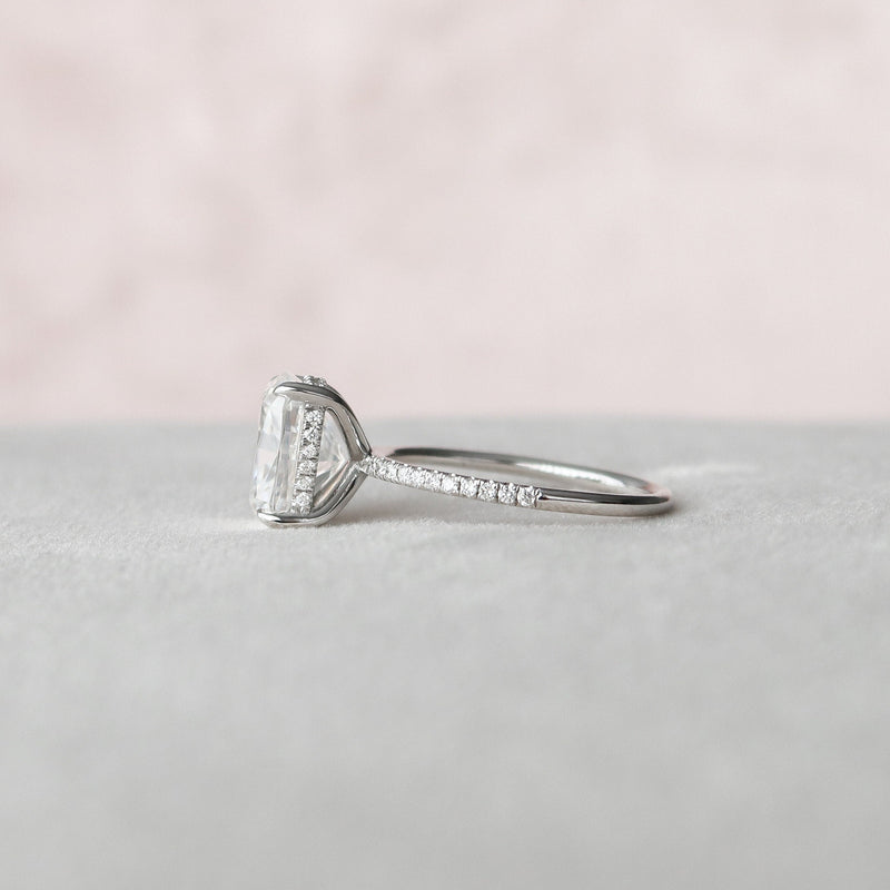 4.0CT Cushion Moissanite Hidden Halo Pave Setting Engagement Ring