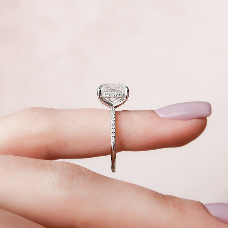 4.0CT Cushion Moissanite Hidden Halo Pave Setting Engagement Ring