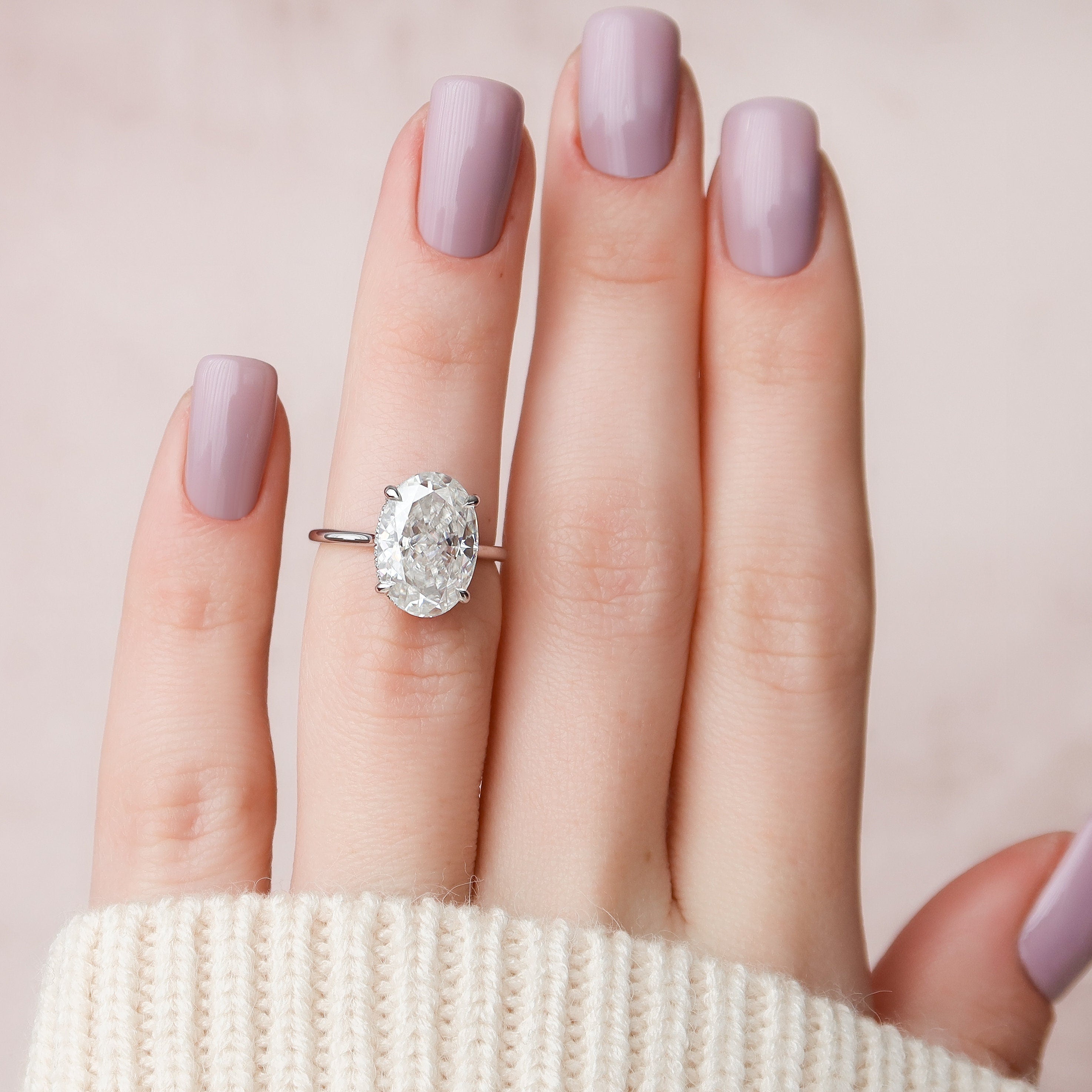 5.0CT Oval Moissanite Solitaire Hidden Halo Setting Engagement Ring