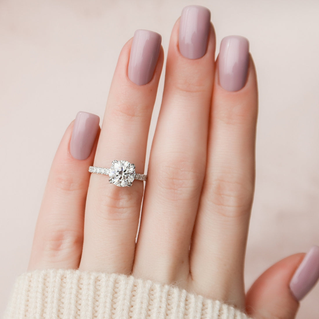 3.12 CT Round Moissanite Hidden Halo Pave Setting Diamond Engagement Ring