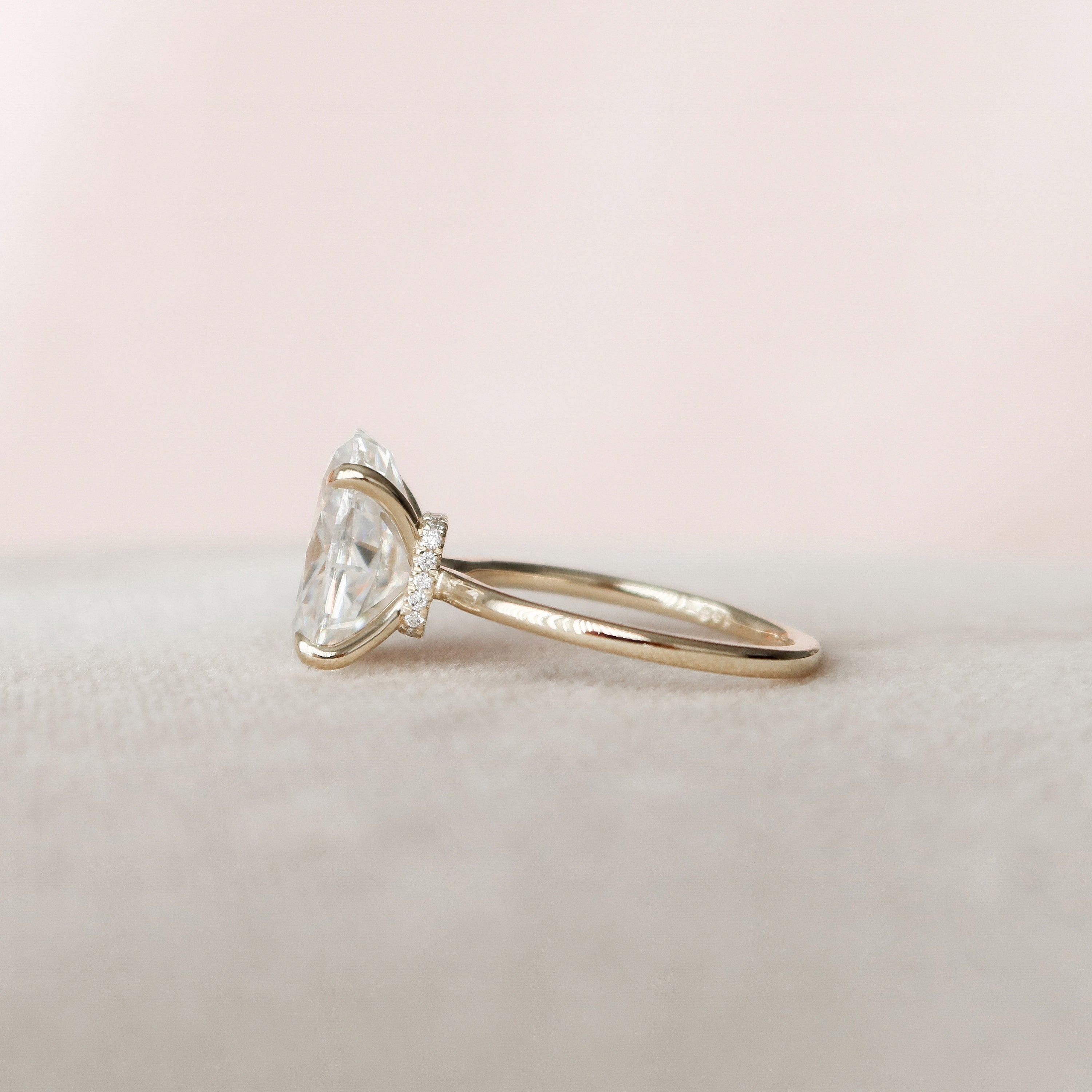 4.05 CT Oval Moissanite Solitaire Hidden Halo Setting Engagement Ring