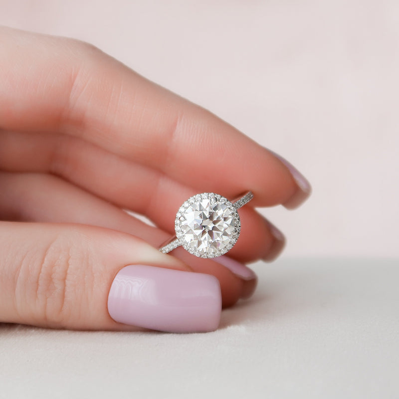 3.0CT Round Moissanite Halo Pave Setting Diamond Engagement Ring