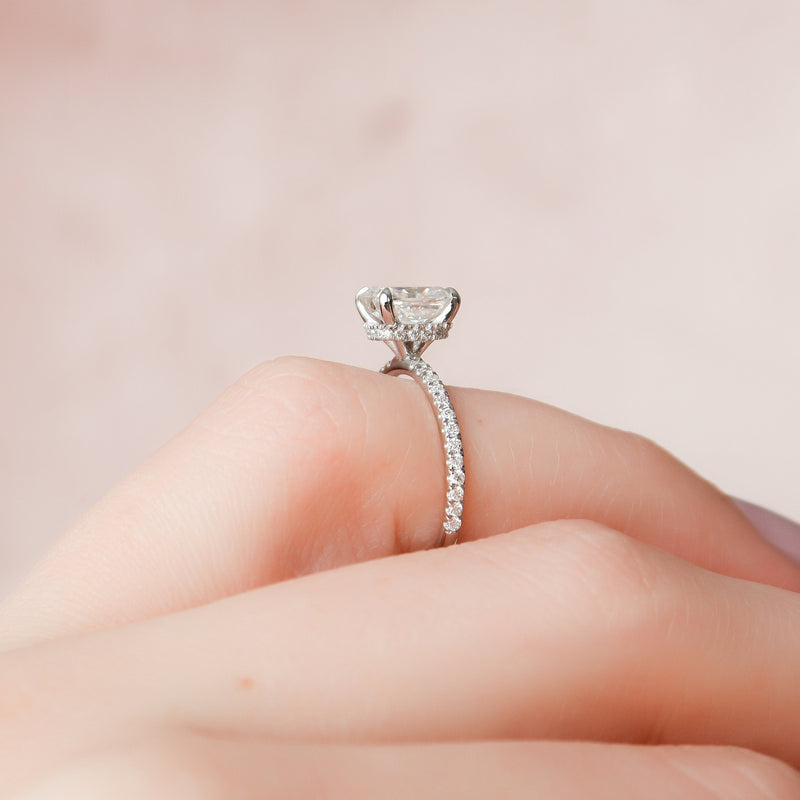 1.50CT Cushion Cut Solitaire Pave Style Moissanite Engagement Ring