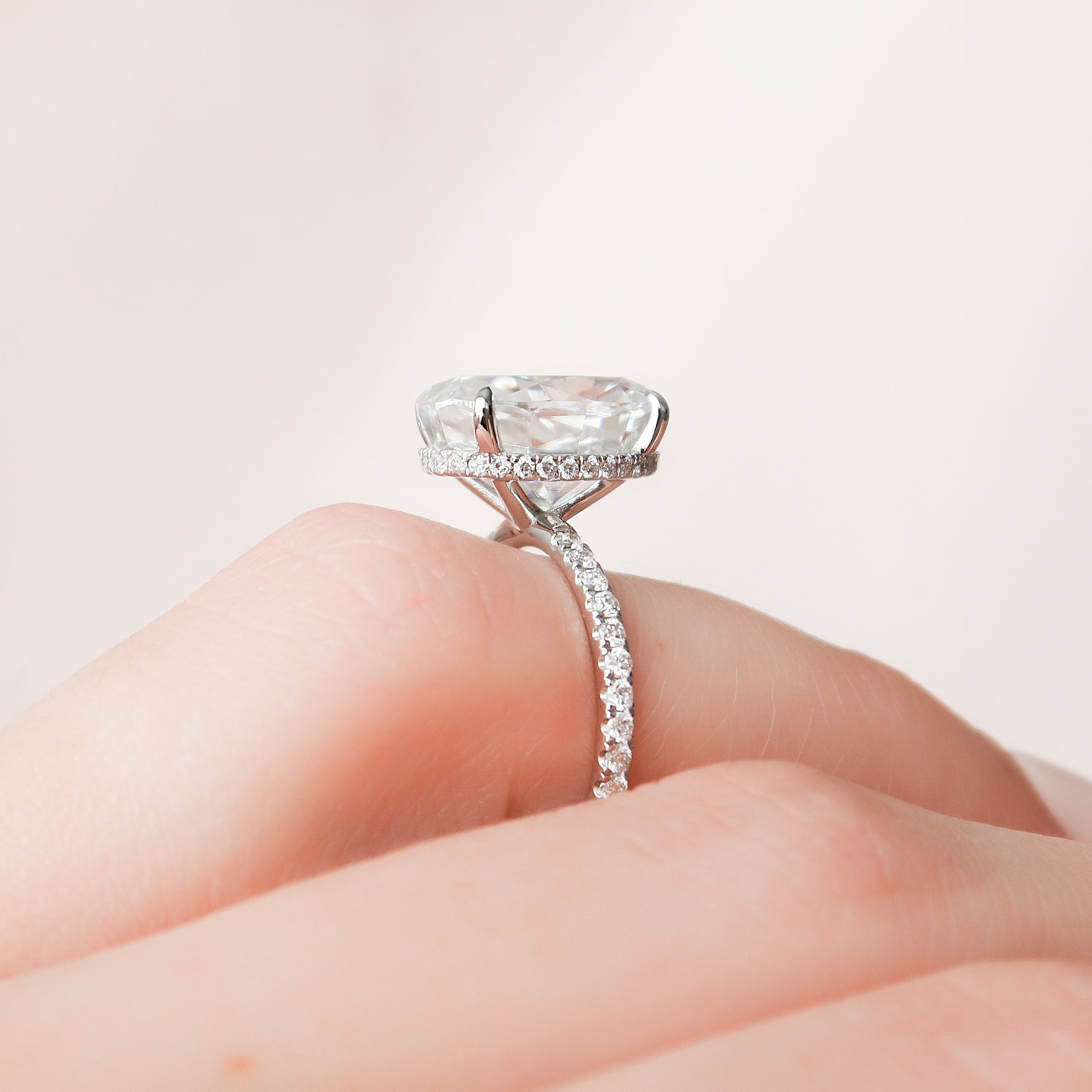 5.0CT Oval Moissanite Hidden Halo Pave Setting Engagement Ring