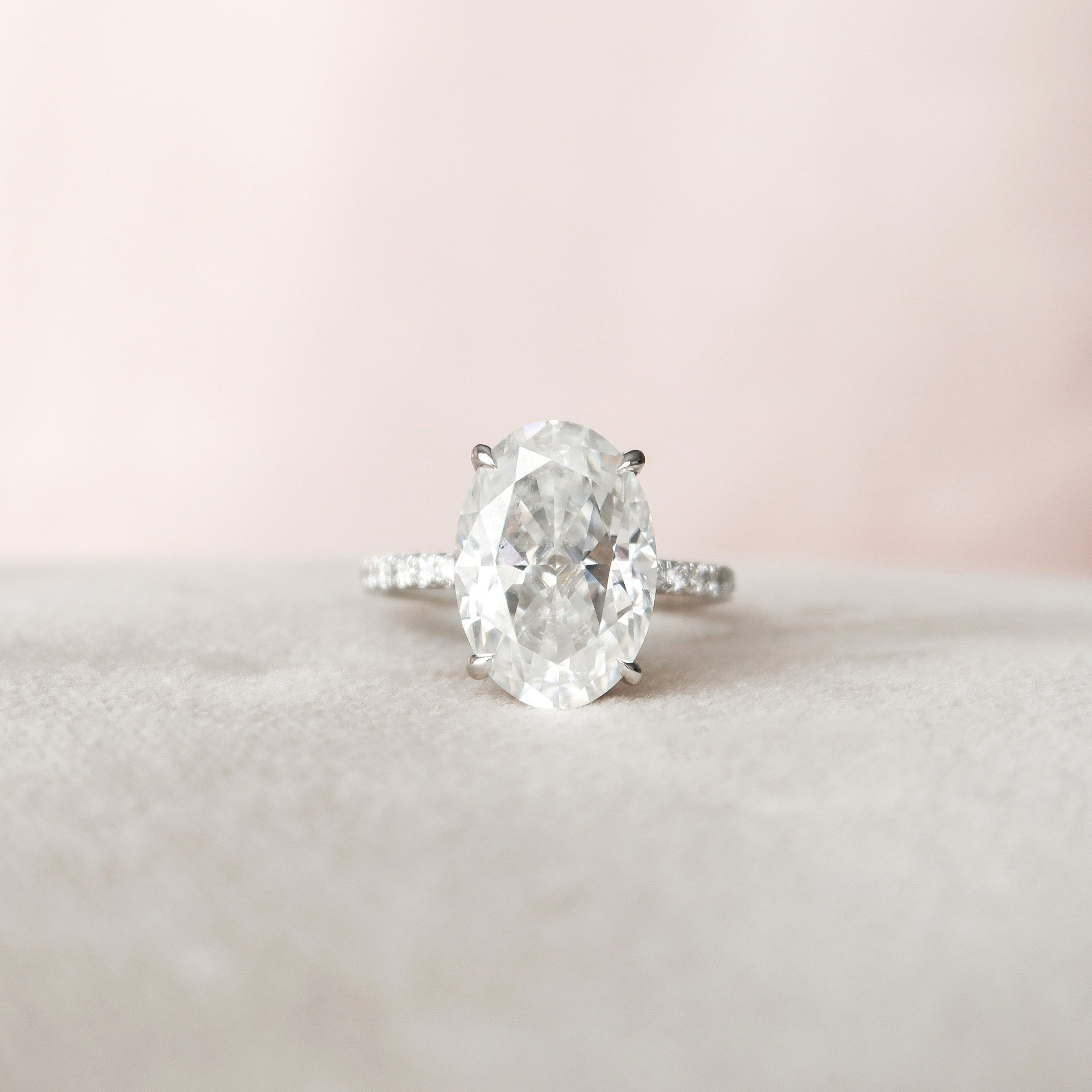 5.0CT Oval Moissanite Hidden Halo Pave Setting Engagement Ring