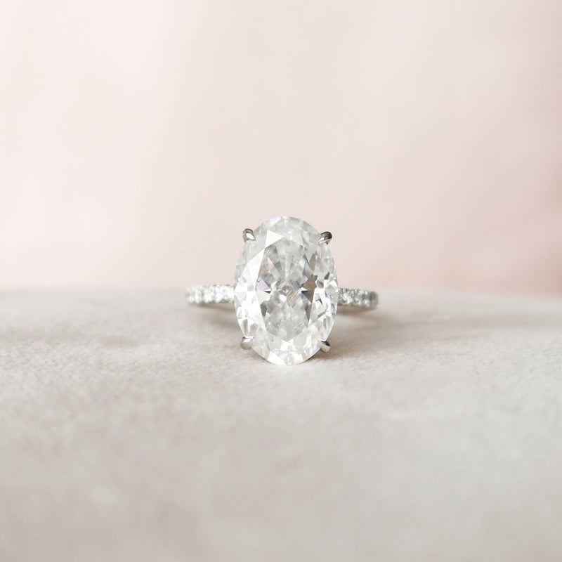 5.0CT Oval Moissanite Hidden Halo Pave Setting Engagement Ring