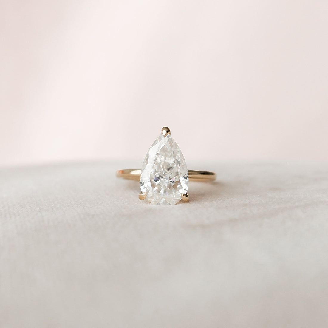 2.50CT Pear Moissanite Solitaire Engagement Ring With Hidden Halo Setting