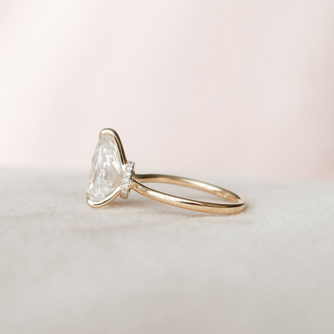 2.50CT Pear Moissanite Solitaire Engagement Ring With Hidden Halo Setting