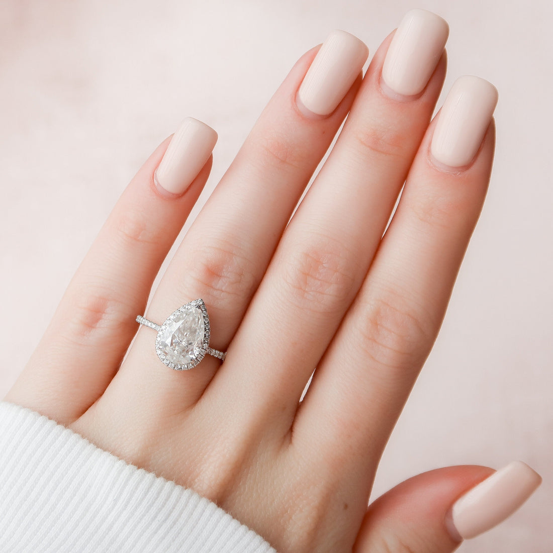 2.50CT Pear Moissanite Halo Pave Setting Diamond Engagement Ring