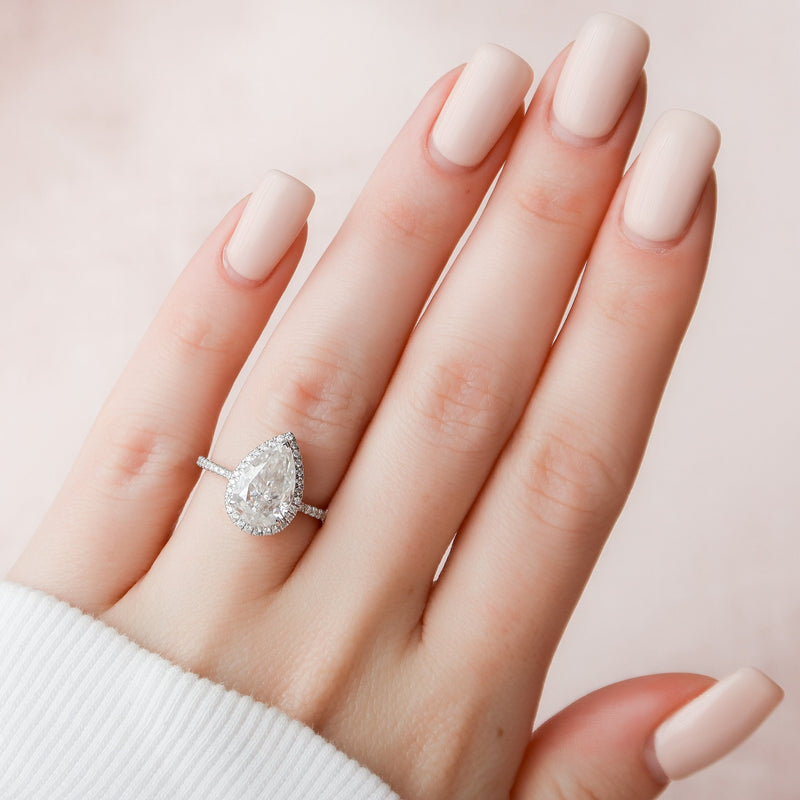 2.50CT Pear Moissanite Halo Pave Setting Diamond Engagement Ring